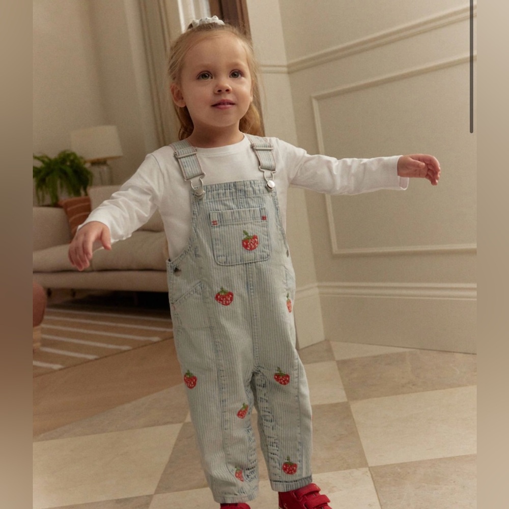 Next Light Blue Overalls with Strawberry Design Like New